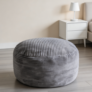 Dark Grey Round Corduroy Pouf Ottoman 20x15